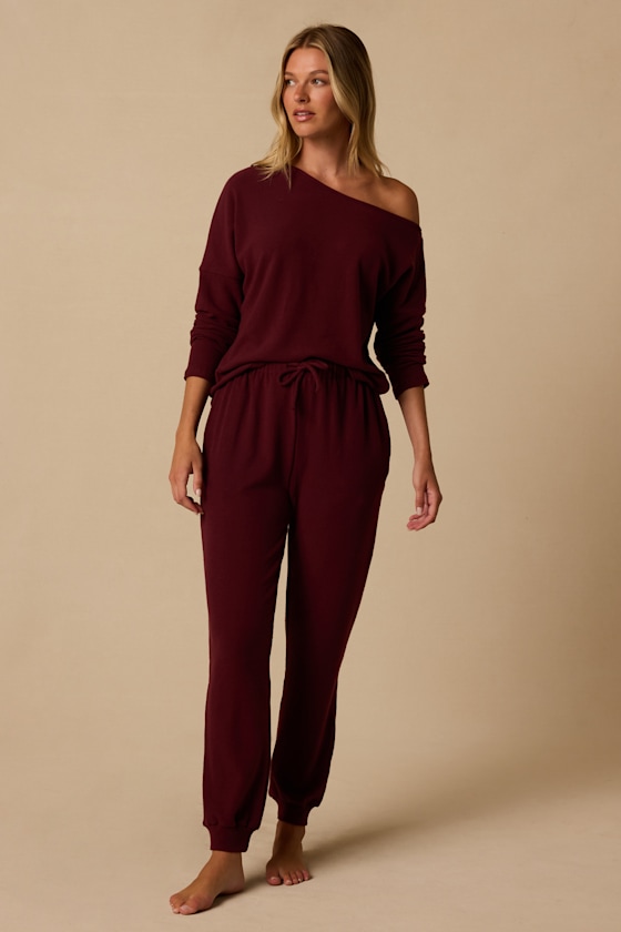 Dressed to Chill Wine Red Ribbed Long Sleeve Top - thumbnail 4