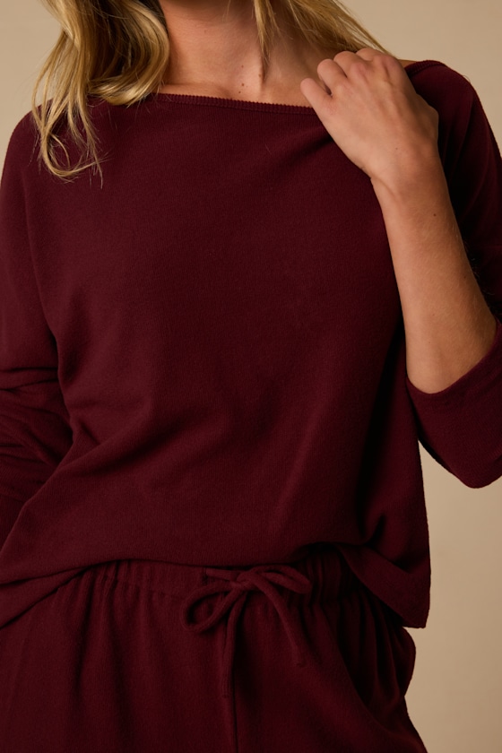 Dressed to Chill Wine Red Ribbed Long Sleeve Top - thumbnail 5