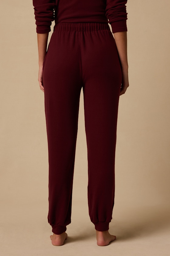 Dressed to Chill Wine Red Ribbed Drawstring Joggers - thumbnail 3