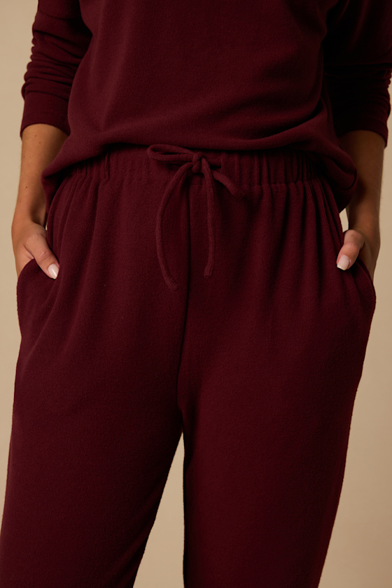Dressed to Chill Wine Red Ribbed Drawstring Joggers - thumbnail 4