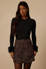 Bubbly Vibe Black Sequin Boucle Mini Skirt 1