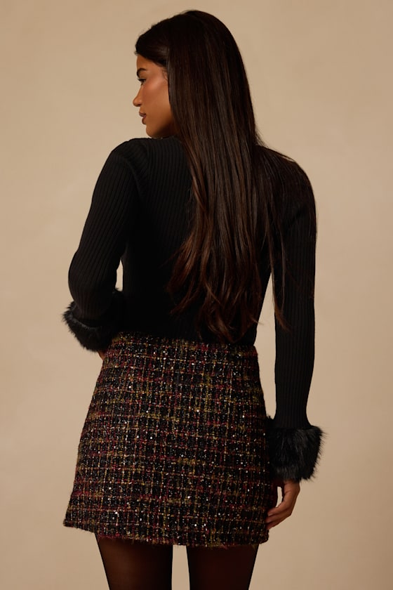 Bubbly Vibe Black Sequin Boucle Mini Skirt 2
