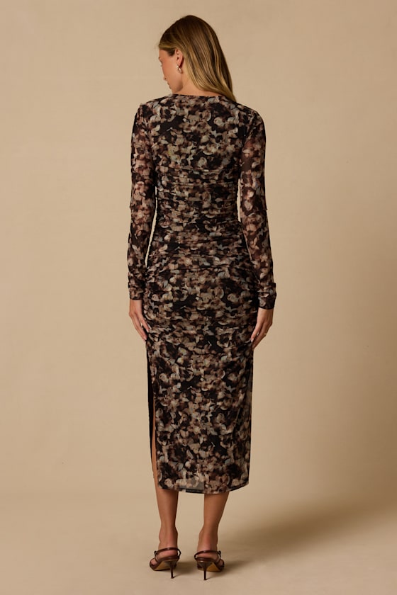 Mal Black Multi Print Long Sleeve Midi Dress - thumbnail 3