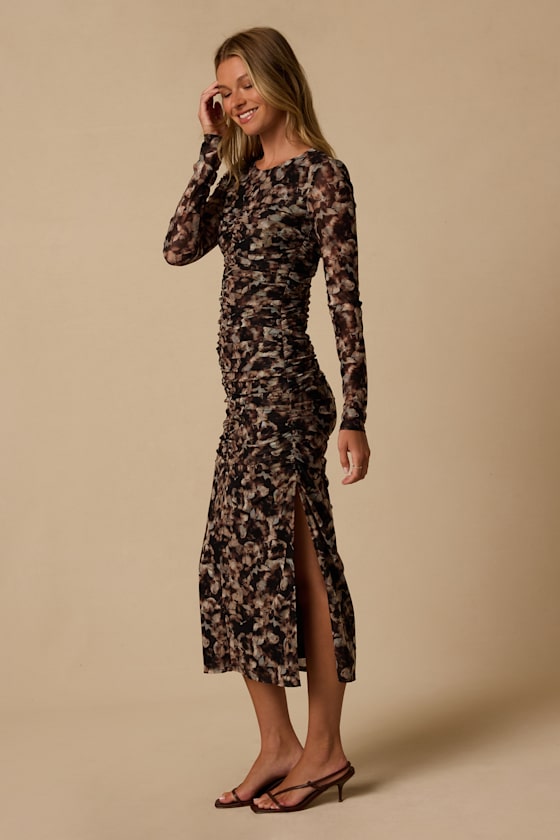 Mal Black Multi Print Long Sleeve Midi Dress - thumbnail 4