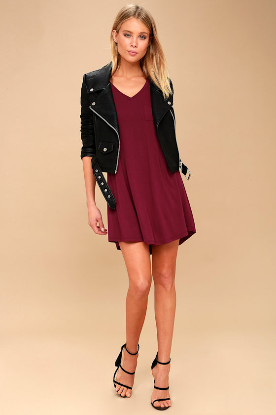 Casually Cool Wine Red Swing Dress 1