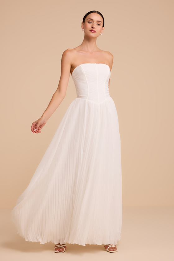 Joie White Strapless Chiffon Maxi Dress