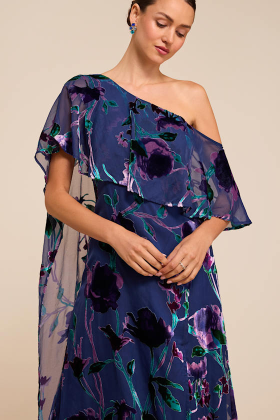 Vero Blue Floral Burnout Cape Midi Dress - thumbnail 3