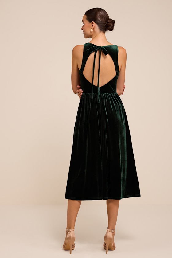 Audrey Emerald Green Velvet Midi Dress - thumbnail 3