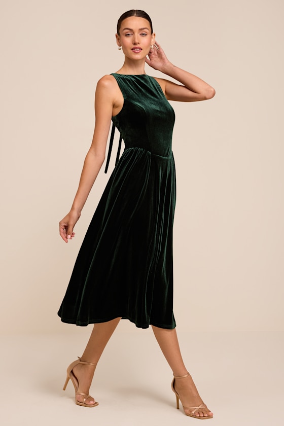 Audrey Emerald Green Velvet Midi Dress - thumbnail 4