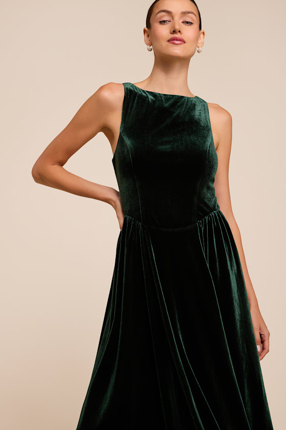 Audrey Emerald Green Velvet Midi Dress - thumbnail 5