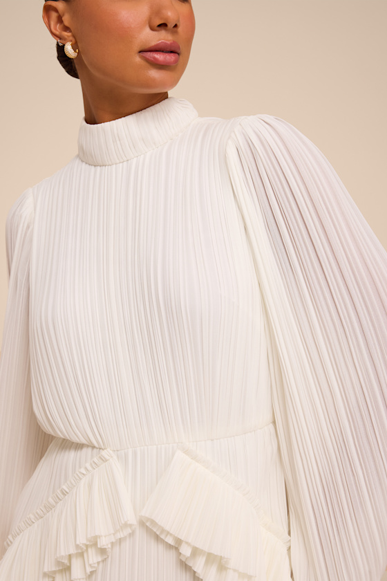 Alvana White Plisse Long Sleeve Mini Dress - thumbnail 3