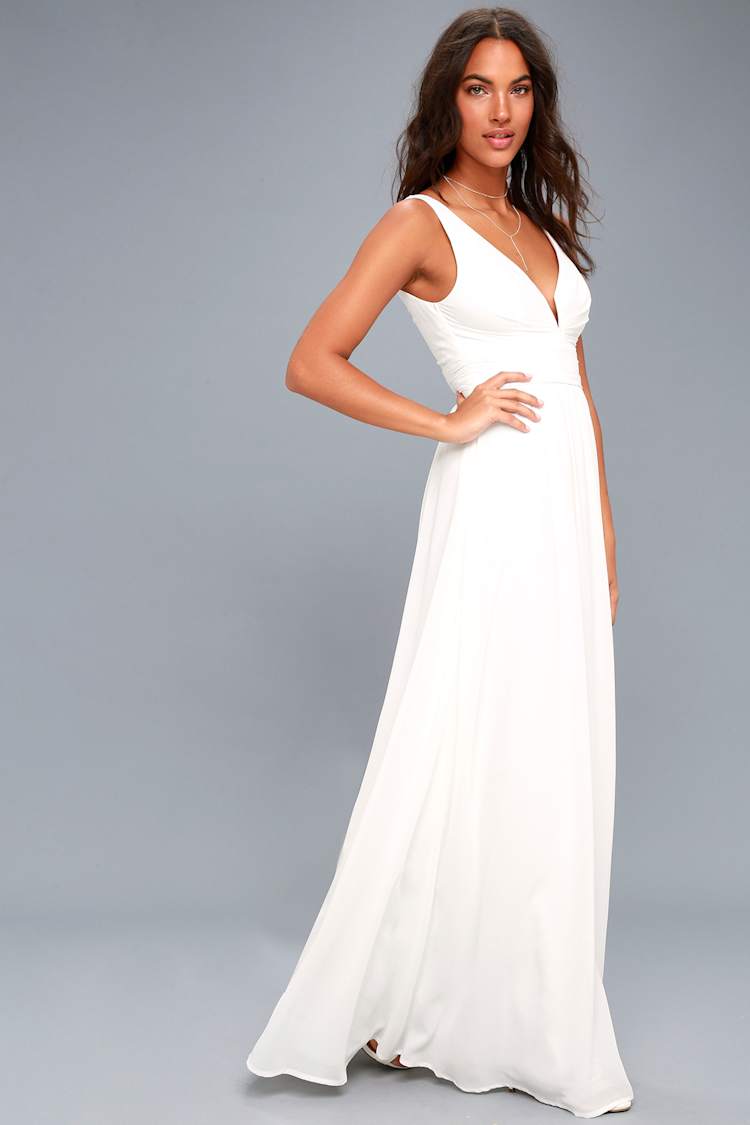Elegant Maxi Dress - White Dress - Plunging Maxi Dress - Lulus