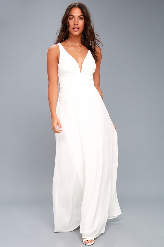 Elegant Maxi Dress - White Dress - Plunging Maxi Dress - Lulus