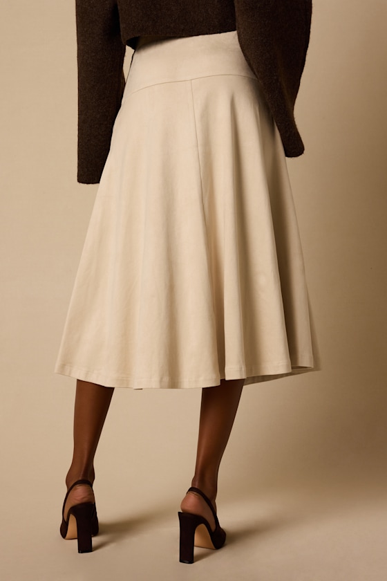 Flawless Composure Cream Suede High-Waisted Midi Skirt - thumbnail 3