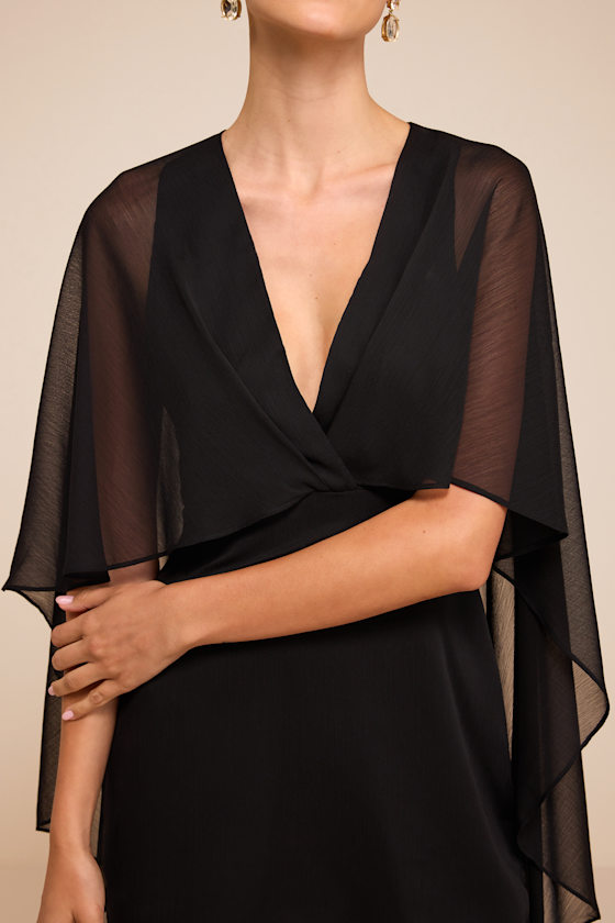 Jolia Black Cape V-Neck Mini Dress - thumbnail 5