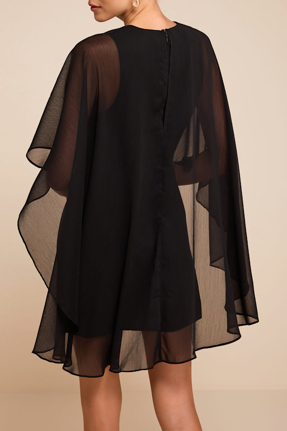 Jolia Black Cape V-Neck Mini Dress - thumbnail 4