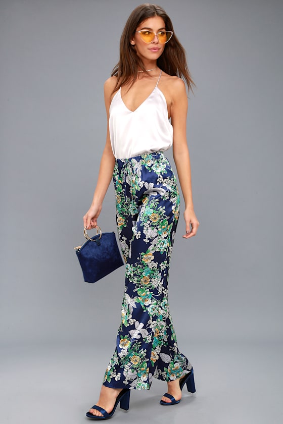 light blue satin pants