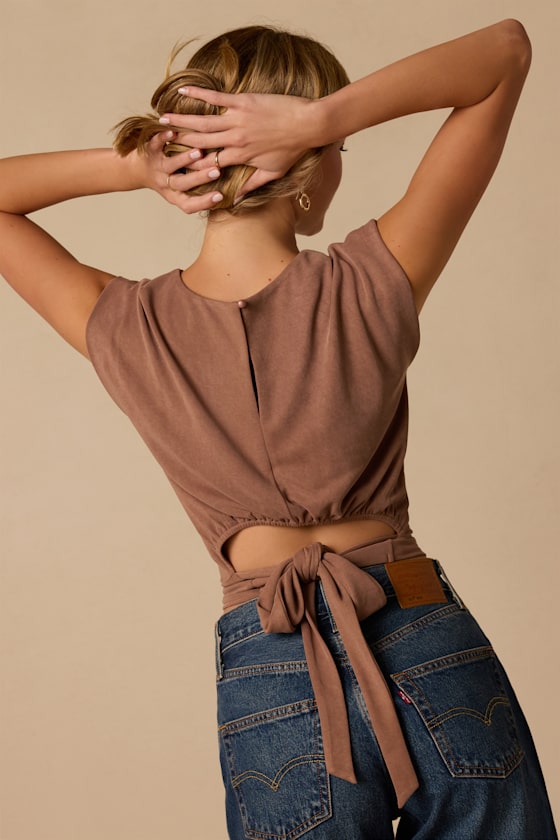 Chastin Light Brown Tie-Back Top - thumbnail 4