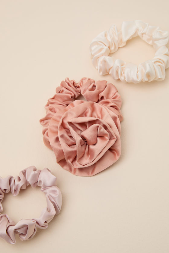 Rosette Terracotta 3-Pc Satin Scrunchie Set
