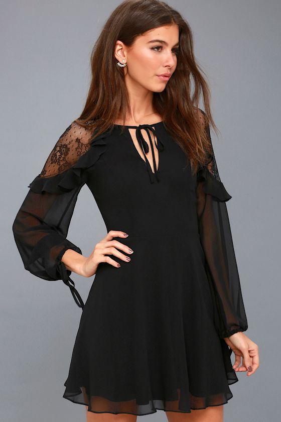 black skater dress with sleeves Lace Up Skater Dress – Midnight Hour