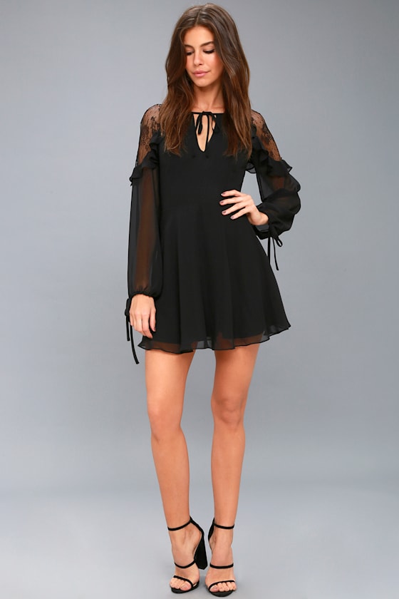 City of Love Black Lace Long Lace Skater Dress 1