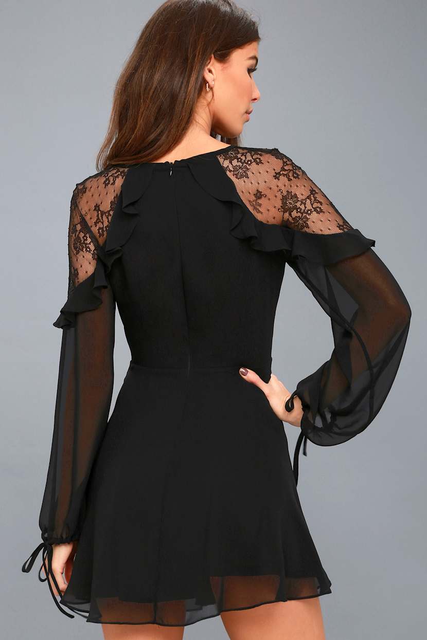 black lace long bell sleeve skater dress Black Lace Long Bell Sleeve Skater Dress
