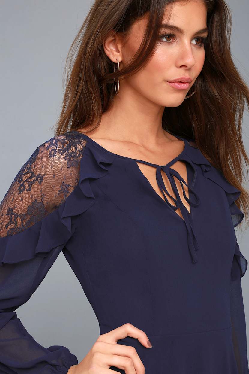 navy blue long sleeve skater dress Navy Long Sleeve Tie Waist Skater Mini Dress