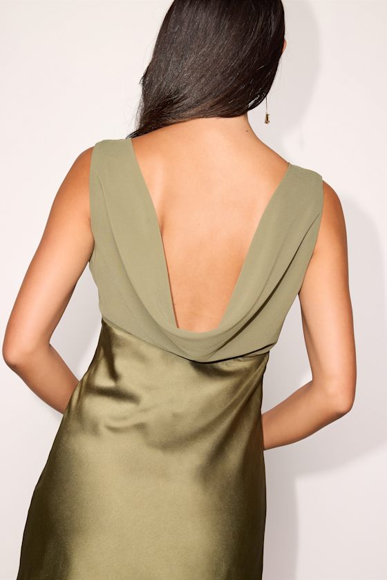 Hanley Olive Green Satin Slip Mini Dress - thumbnail 4