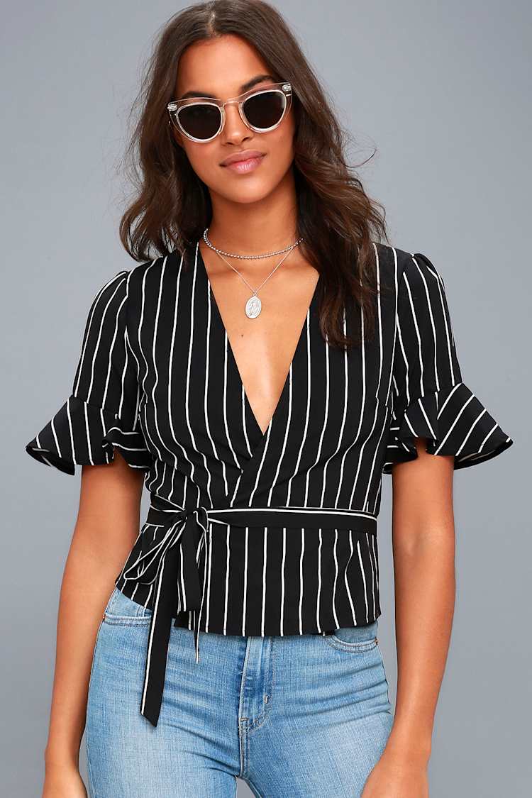 black and white wrap shirt