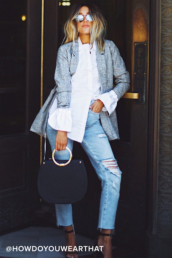 Chic Black and White Blazer Woven Blazer