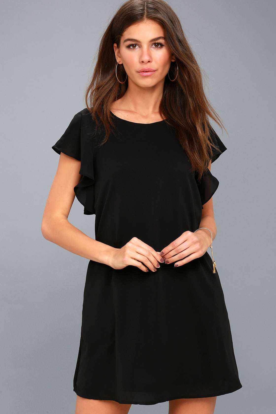 Cute Black Dress Short Sleeve Dress Shift Dress LBD Lulus