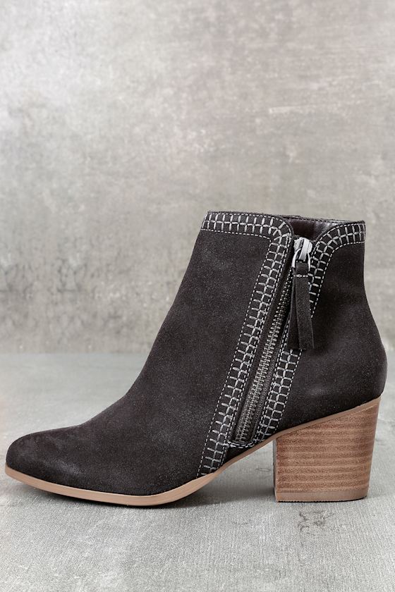 Sole Society Corinna Dark Grey Suede Leather Ankle Booties