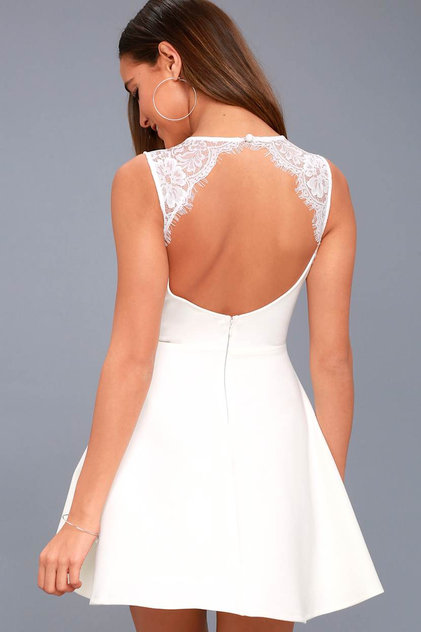 romantic tale white lace skater dress White Lace Dress - Lace Skater Dress - White Lace HoCo Dress