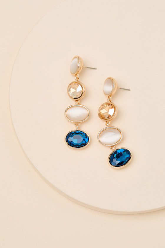 Arianda Blue Multi Rhinestone Drop Earrings - thumbnail 4