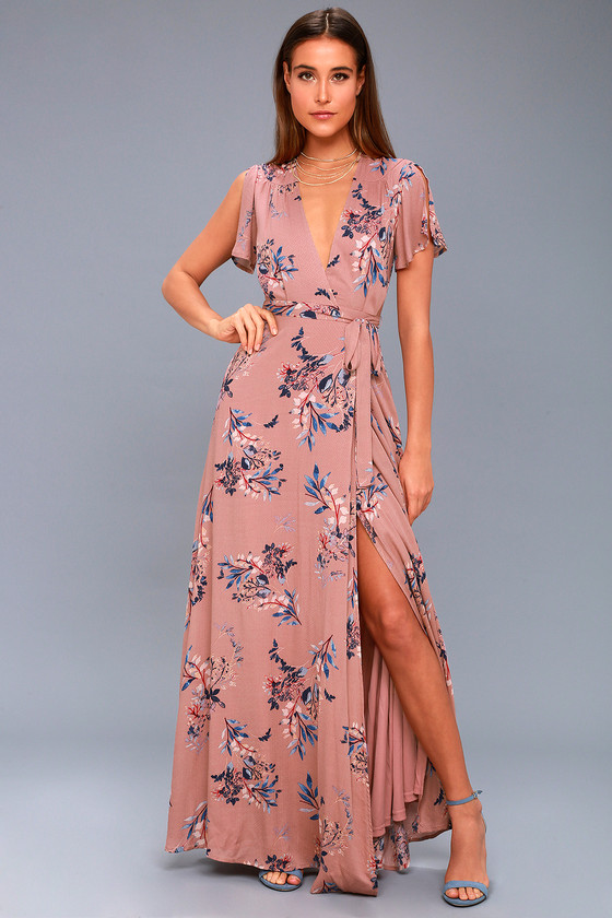 Fiorire Rusty Rose Floral Print Wrap Maxi Dress