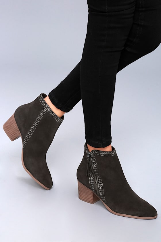 Sole Society Corinna Dark Grey Suede Leather Ankle Booties Lulus