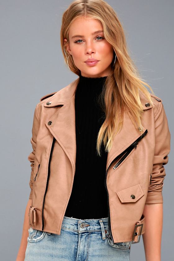 Maryella Light Brown Vegan Leather Moto Jacket 1