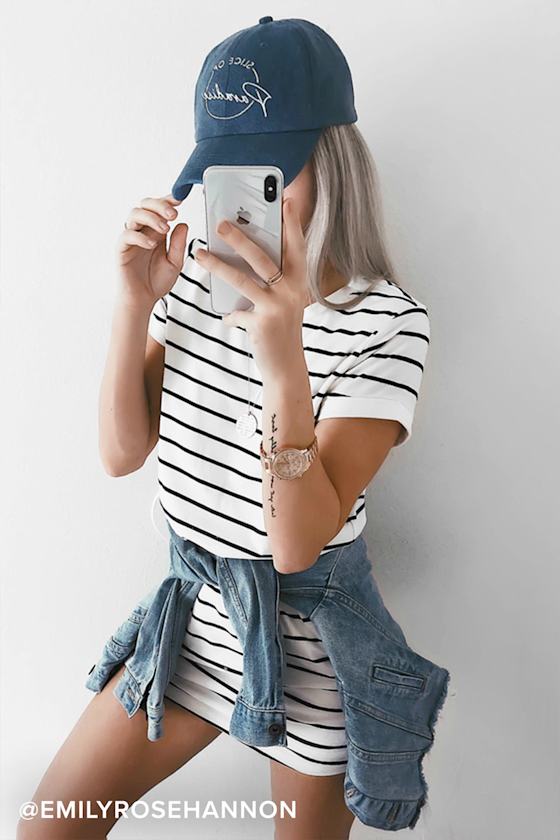 Cream Striped Dress - Shirt Dress 