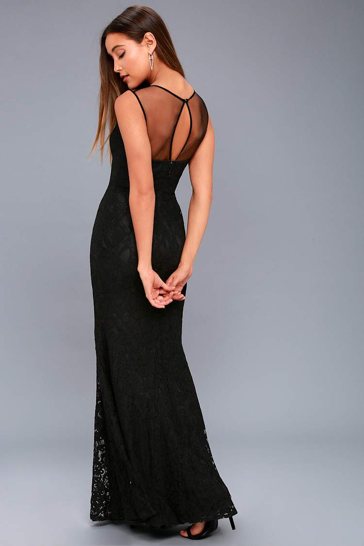 Sexy Black Lace Dress - Lace Maxi Dress - Plunge Maxi Dress - Lulus