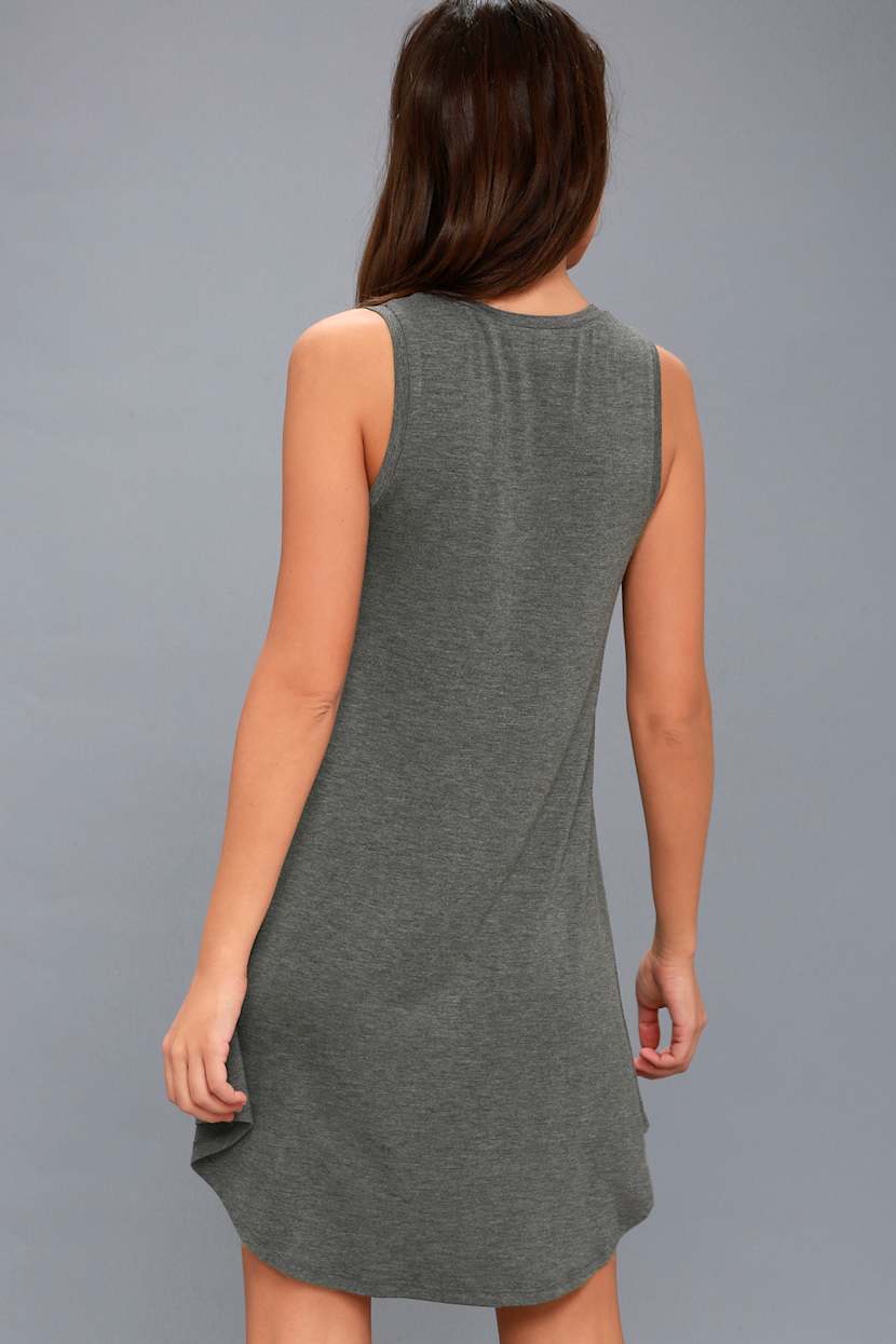 Cute Grey Swing Dress - Sleeveless Dress - V-Neck Dress - Lulus