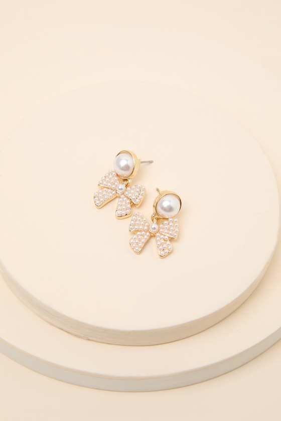 Shana White Pearl Bow Earrings 2