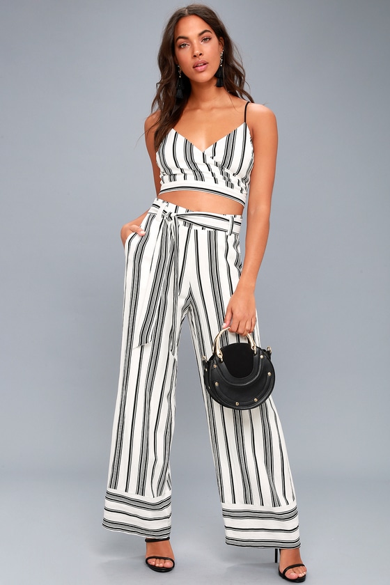 Chic Black and White Two-Piece Set - Striped Jumpsuit - Lulus
