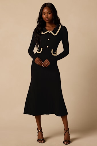 Marisol Black Ribbed Long Sleeve Midi Dress 1