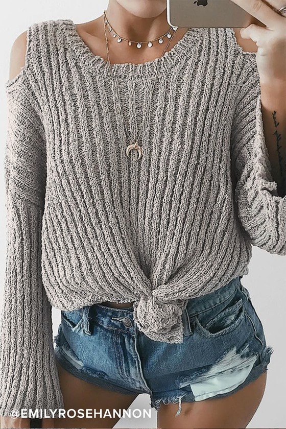 Moon River Knit Sweater - Cold-Shoulder - Ribbed Knit - Lulus