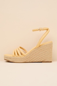 Sunnie Butter Yellow Raffia Wedge Sandals 1