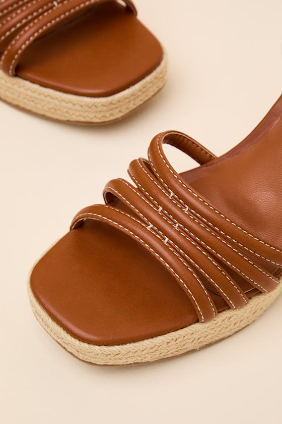 Sunnie Cognac Raffia Wedge Sandals - thumbnail 4