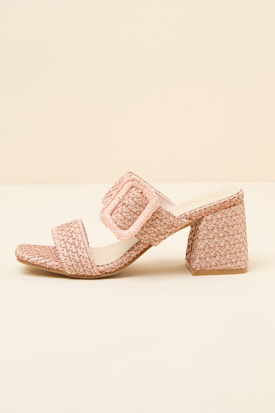 Lucy Blush Raffia High Heel Slide Sandals - thumbnail 2