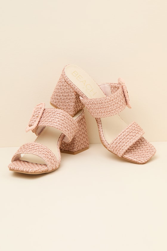 Lucy Blush Raffia High Heel Slide Sandals - thumbnail 4