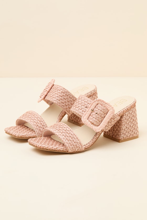 Lucy Blush Raffia High Heel Slide Sandals - thumbnail 5