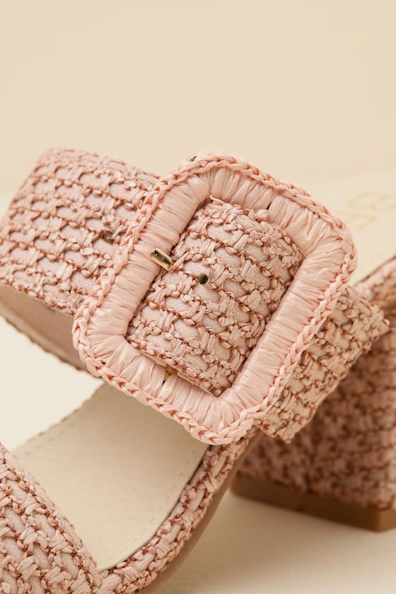 Lucy Blush Raffia High Heel Slide Sandals - thumbnail 6